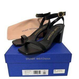 NEW IN BOX Stuart Weitzman Nearlybare Black Sandals Smooth Calf Leather Size 8